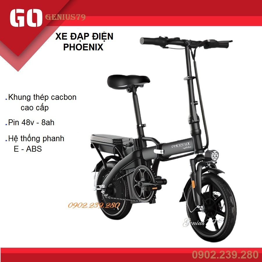 Xe đạp điện gấp gọn PHOENIX, bánh 14 inch, khung thép cacbon cao cấp, động cơ 48v/350w không chổi than - BH 12 tháng
