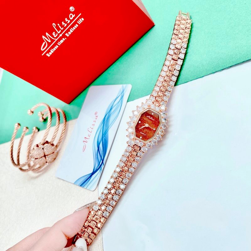 Đồng hồ nữ Melissa 8240 mặt ovan đính đá dây kim loại chính hãng