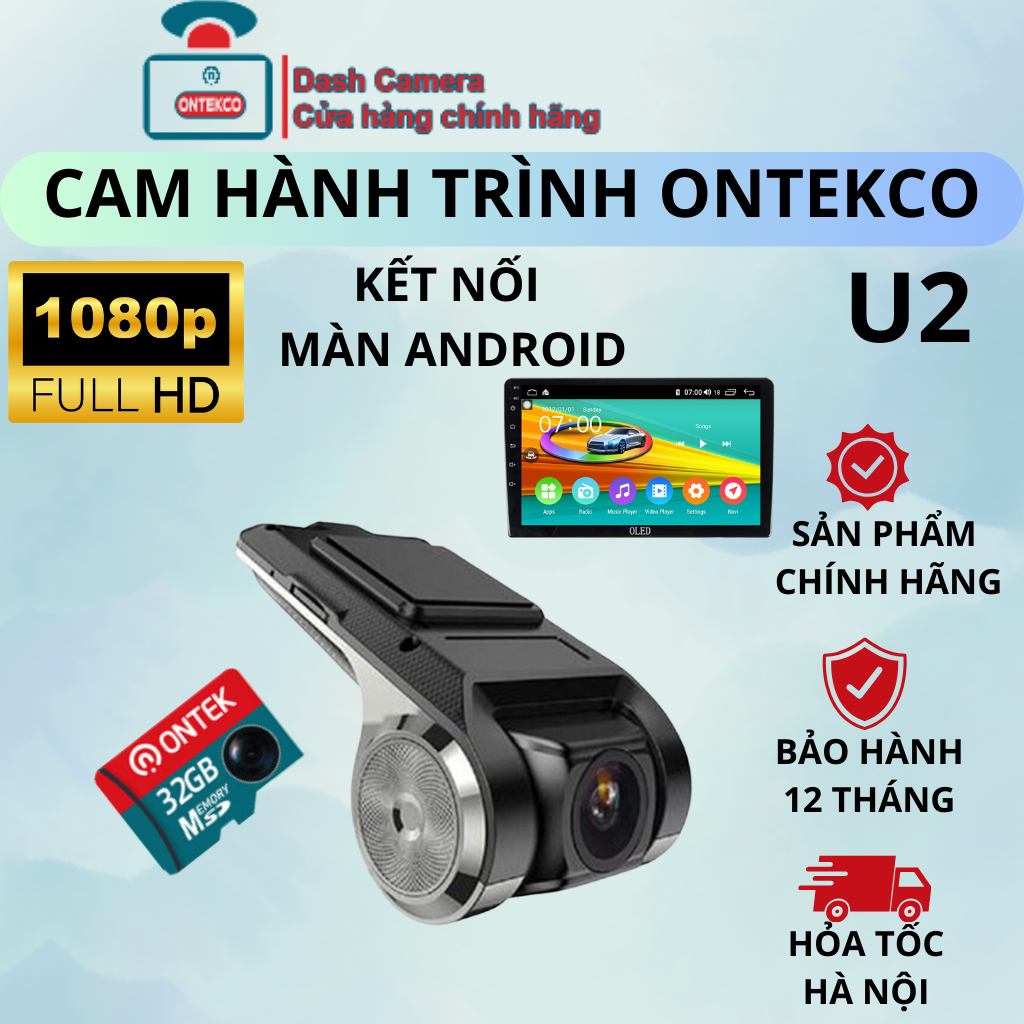 Máy quay hành trình, camera hành trình ô tô chính hãng ONTEKCO U2/ full hd 1080 siêu nét giá sỉ