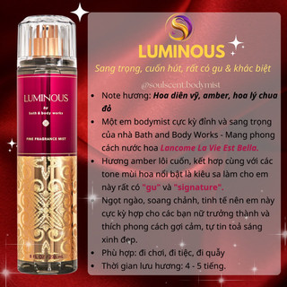 Body mist luminous xịt thơm toàn thân bath & body works | soul scent