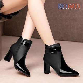 Giày boot bốt nữ cổ thấp 8p hàng hiệu rosata màu đen công sở ro603
