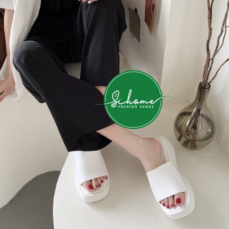 (Chân to tăng size) Dép nữ đế xuồng cao 5PH kiểu quai ngang che khuyết điểm