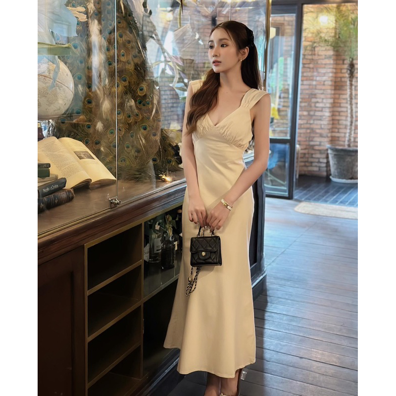 Linen Bow Shoulder Dress -  Váy Linen kèm nơ rời ở vai