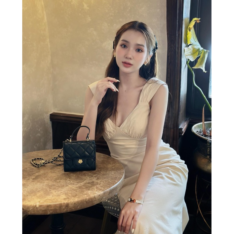 Linen Bow Shoulder Dress -  Váy Linen kèm nơ rời ở vai