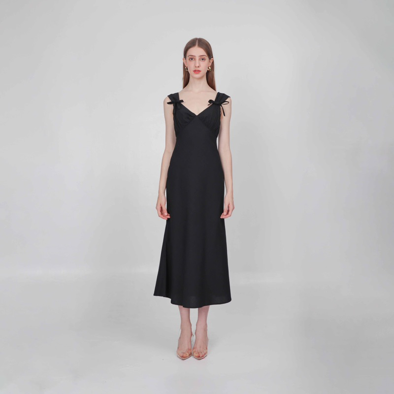 Linen Bow Shoulder Dress -  Váy Linen kèm nơ rời ở vai