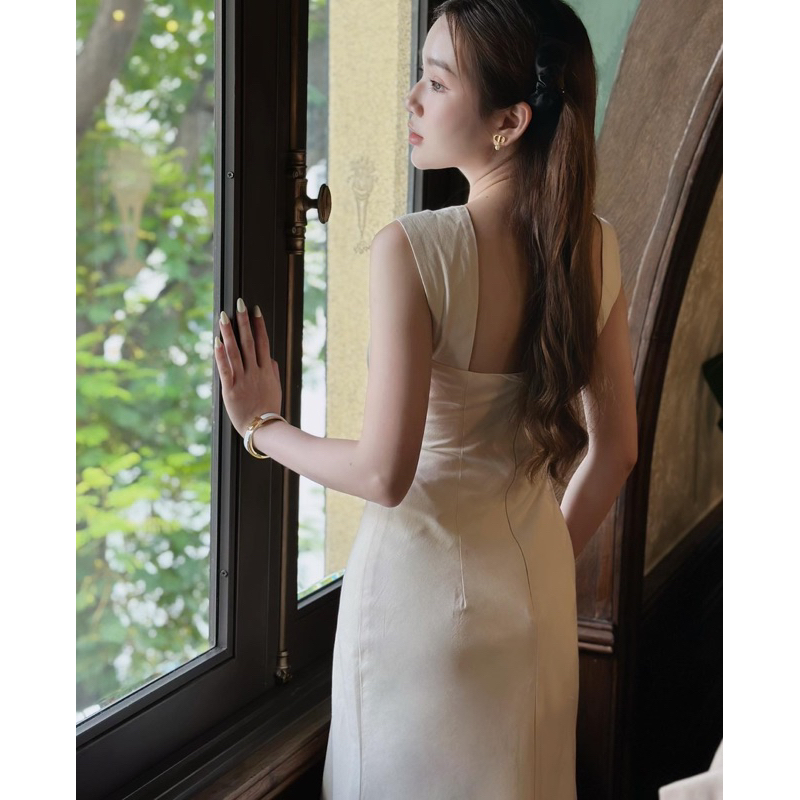 Linen Bow Shoulder Dress -  Váy Linen kèm nơ rời ở vai