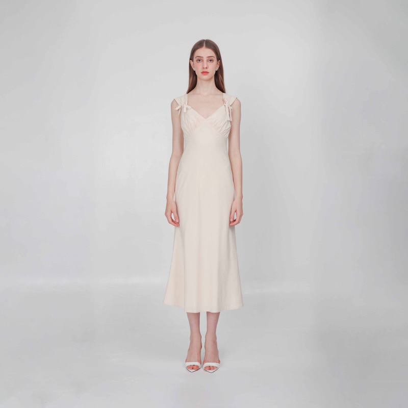 Linen Bow Shoulder Dress -  Váy Linen kèm nơ rời ở vai