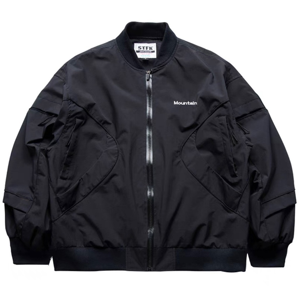 Áo khoác gió nam nữ 2 lớp cao cấp, áo gió bomber form rộng unisex thêu Mountain, nhiều khóa