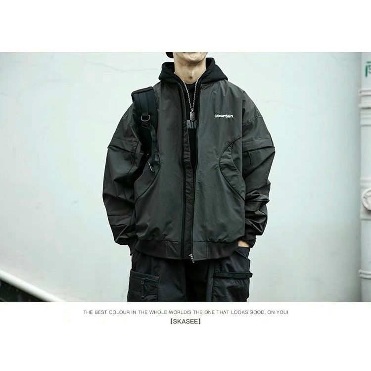 Áo khoác gió nam nữ 2 lớp cao cấp, áo gió bomber form rộng unisex thêu Mountain, nhiều khóa