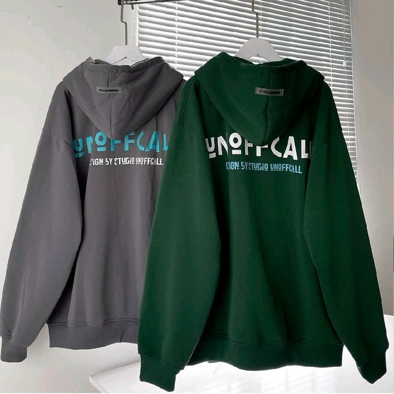Áo khoác hoodie zip UNOFFCALL , Ao nỉ bông dày dặn có có khóa kéo form rộng unisex nam nữ