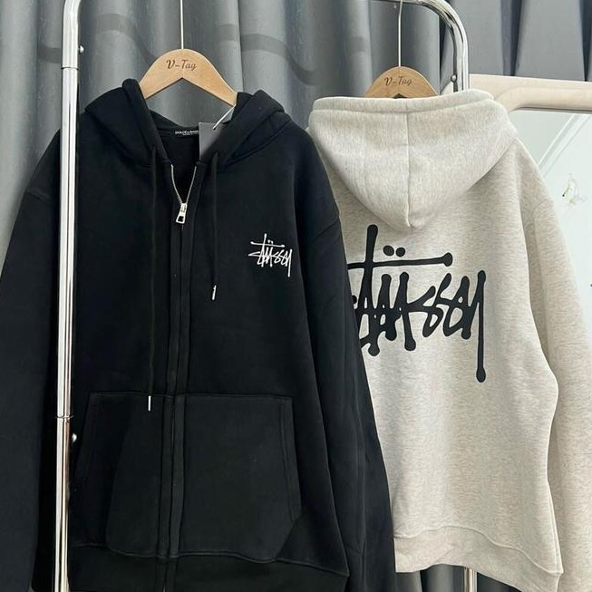 Áo Hoodie Stussy chữ trắng/đen, Áo Nỉ Hoodie chất nỉ bông Hàn, dáng  from rộng, nam nữ đều mặc được