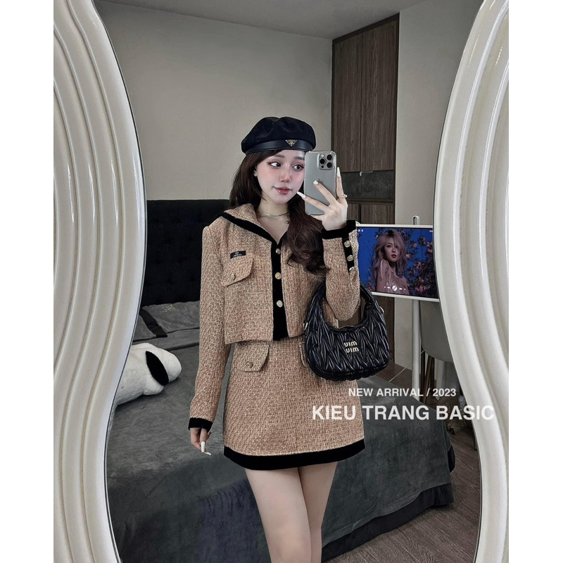 Set dạ Miu Miu cam gạch siêu xinh Kiều Trang
