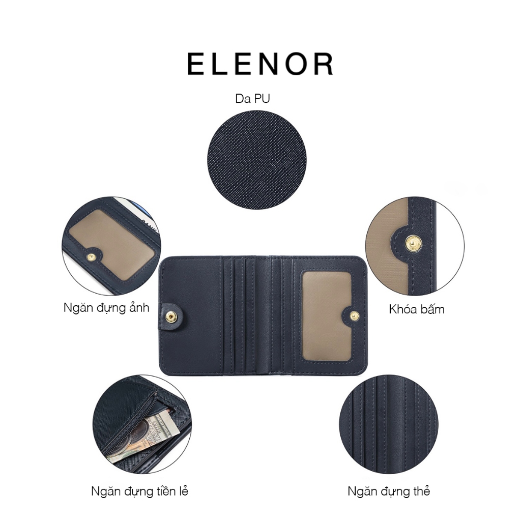 Ví gập ngắn siêu mỏng nhiều ngăn da dập vân cao cấp ELENOR Demi wallet V22