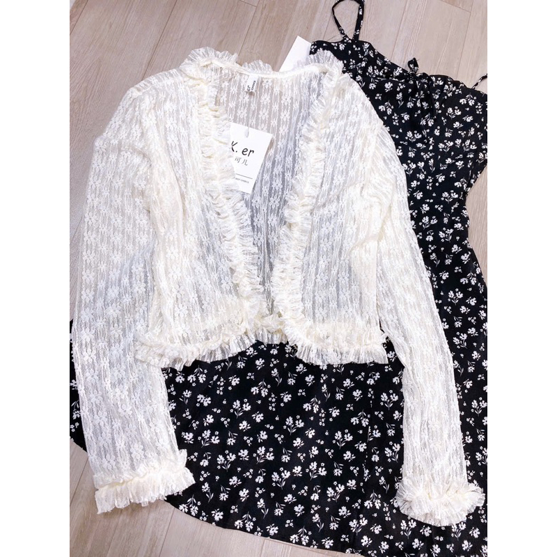 Set đầm váy 2 dây hoa khoác cardigan bèo