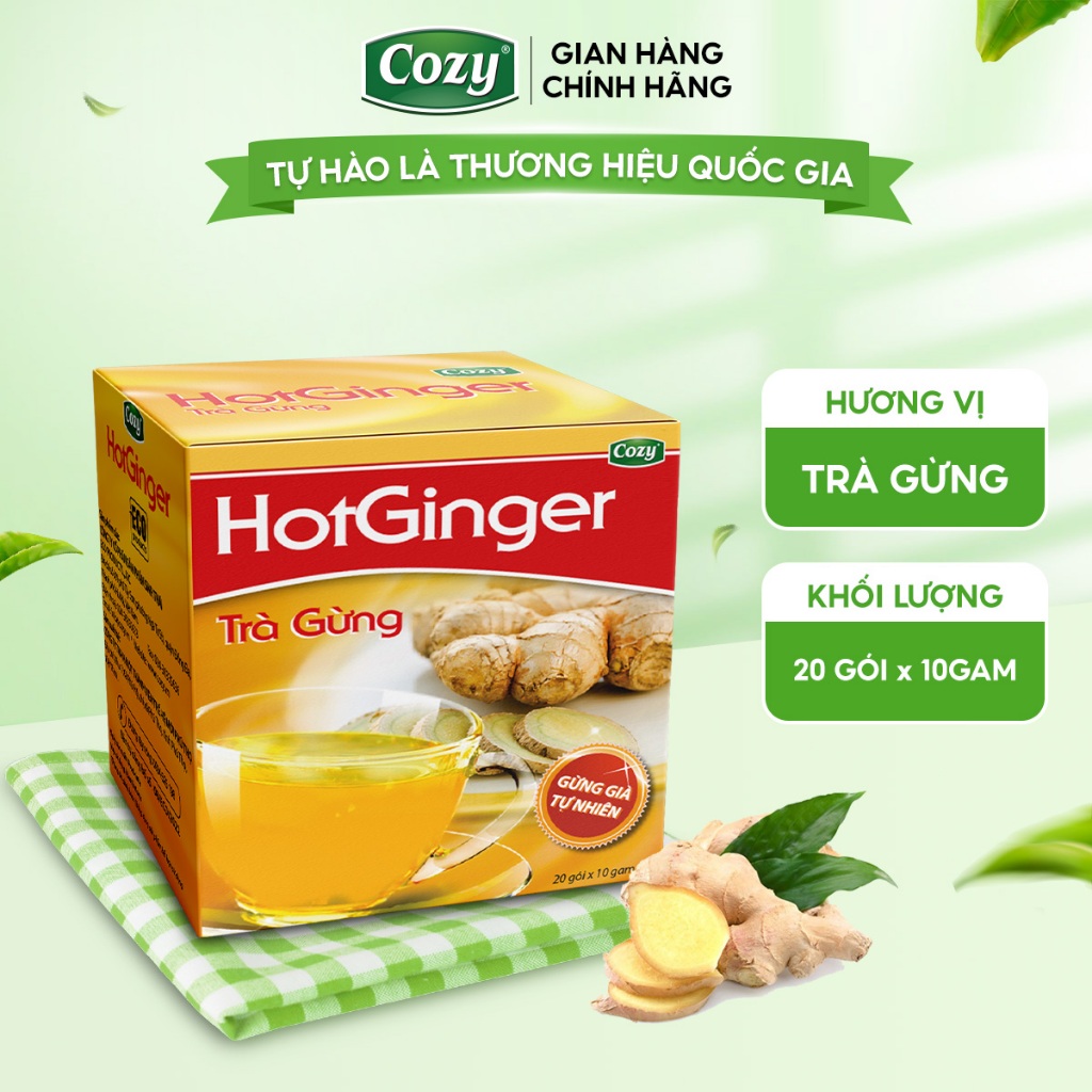 Trà Gừng Hòa Tan Hot Ginger Cozy Hương Vị Cay Ngọt Hỗ Trợ Làm Ấm Cơ Thể Tăng Cường Hệ Miễn Dịch (20 gói x 10g)