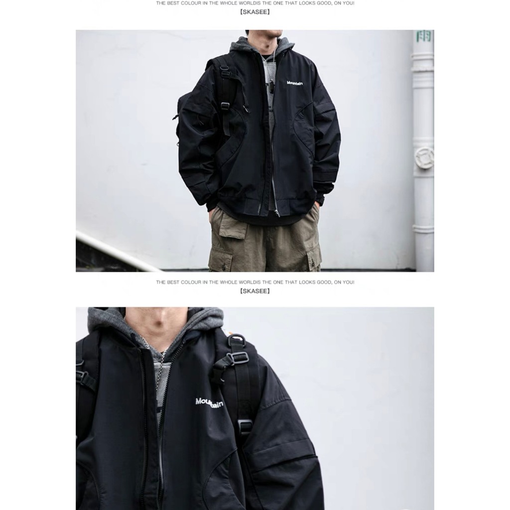 Áo khoác gió nam nữ 2 lớp cao cấp, áo gió bomber form rộng unisex thêu Mountain, nhiều khóa