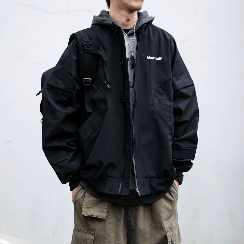 Áo khoác gió nam nữ 2 lớp cao cấp, áo gió bomber form rộng unisex thêu Mountain, nhiều khóa