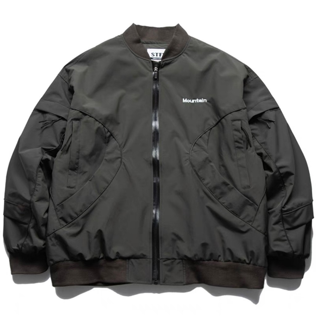 Áo khoác gió nam nữ 2 lớp cao cấp, áo gió bomber form rộng unisex thêu Mountain, nhiều khóa