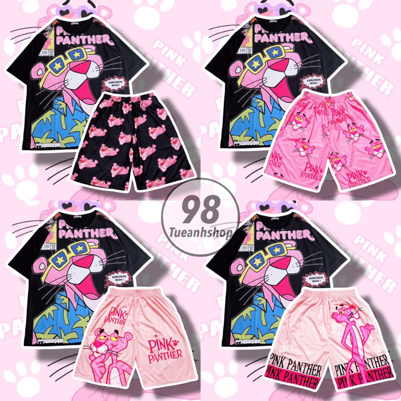  Bộ Đùi Báo Hồng Pink Panther - Set Đồ Bộ Nữ hoạt hình cotton phom rộng phối Quần Short Cartoon Unisex