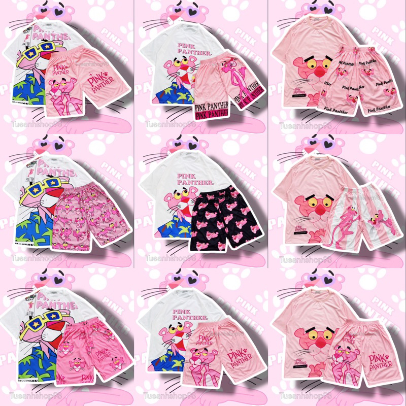 [27 Mẫu Full Màu] Bộ Đùi Báo Hồng Pink Panther - Set Đồ Bộ Nữ hoạt hình cotton phom rộng phối Quần Short Cartoon Unisex