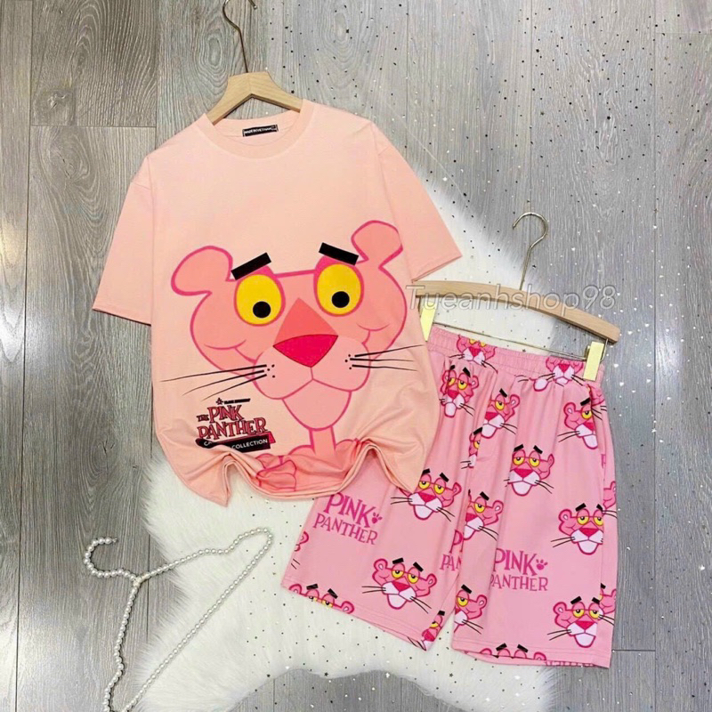 [27 Mẫu Full Màu] Bộ Đùi Báo Hồng Pink Panther - Set Đồ Bộ Nữ hoạt hình cotton phom rộng phối Quần Short Cartoon Unisex