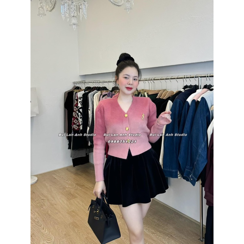 Áo Len Loang Hồng Khuy Vàng Kèm Tagg Y.S.L