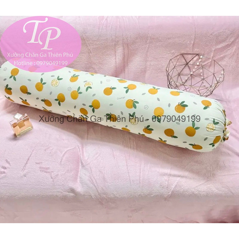 Gối Ôm Người Lớn Chất Liệu Cotton Đũi  Vỏ + Ruột  Bông Hạt Cao Cấp 35cm x