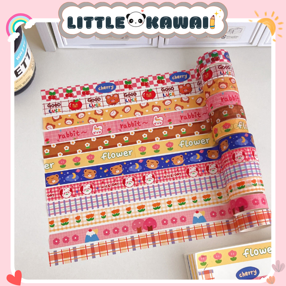 (Nhiều mẫu) Cuộn băng keo giấy washi họa tiết dễ thương dùng trang trí sổ