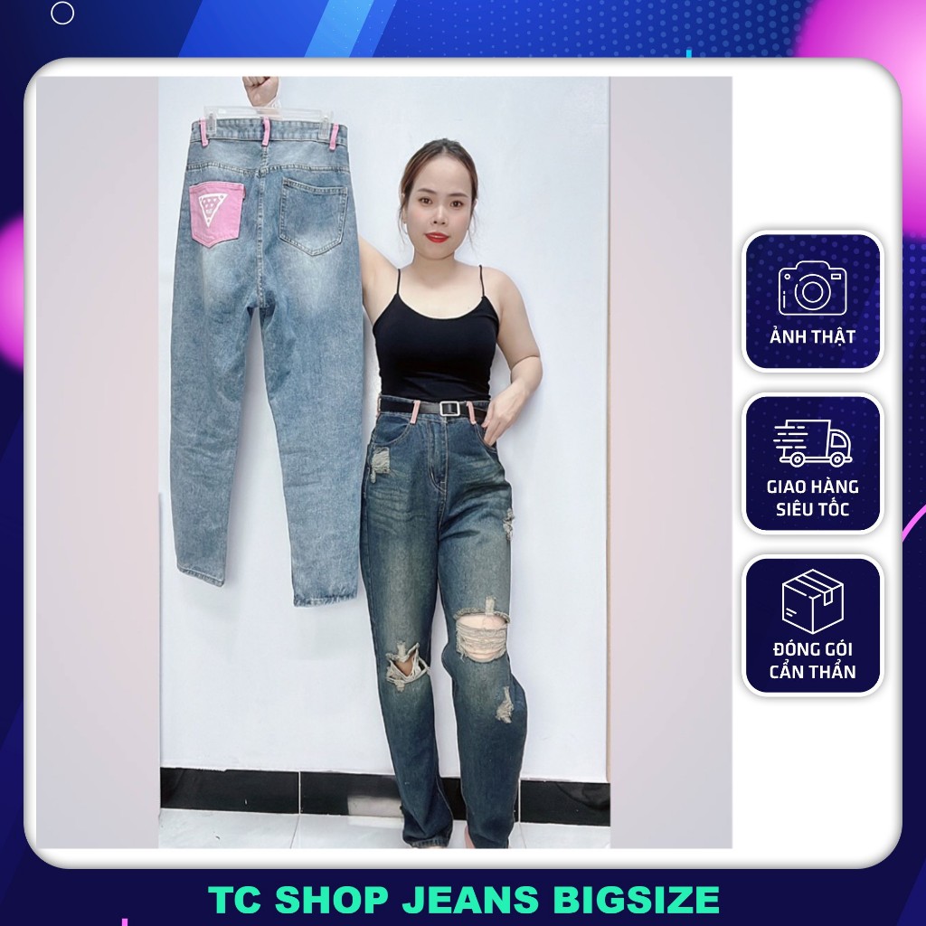 Quần Baggy Nữ Bigsize Jeans Túi Màu Hồng TC SHOP MS 186