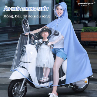 Áo mưa nửa trước trong suốt kèm kính chắn mưa cho mẹ và bé tà áo siêu rộng che phủ toàn thân ( didooglt )