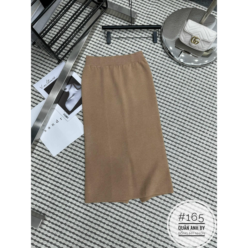Chân váy len mềm cạp cao dáng 75cm xẻ 5 màu