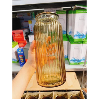 Bình hoa thuỷ tinh màu hổ phách, lọ hoa pha lê vintage, lọ cắm hoa cao cấp