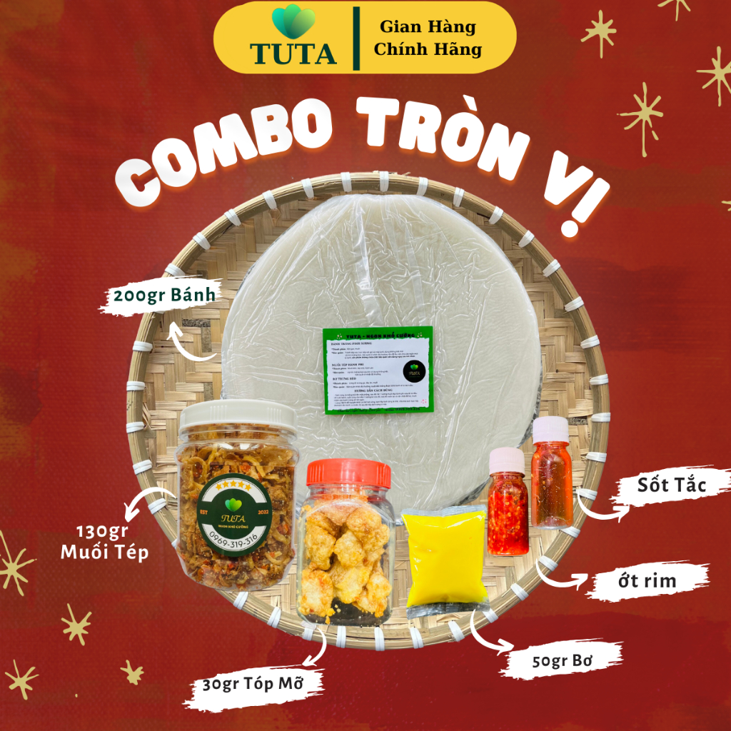 Bánh Tráng Phơi Sương 💖TUTA💖 600g Bánh Tráng Loại l + Muối Tôm Hành phi + Bơ Trứng siêu béo