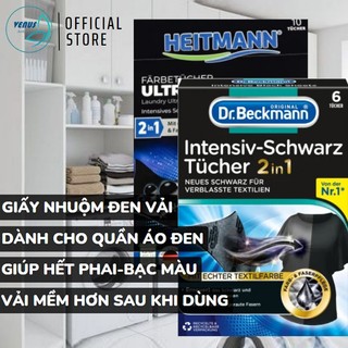 Giấy giặt đen nhuộm màu quần áo Dr.Beckmann & Heitmann Đức dành cho quần áo đen bị bạc màu, hộp 10 tờ - Hàng chính hãng