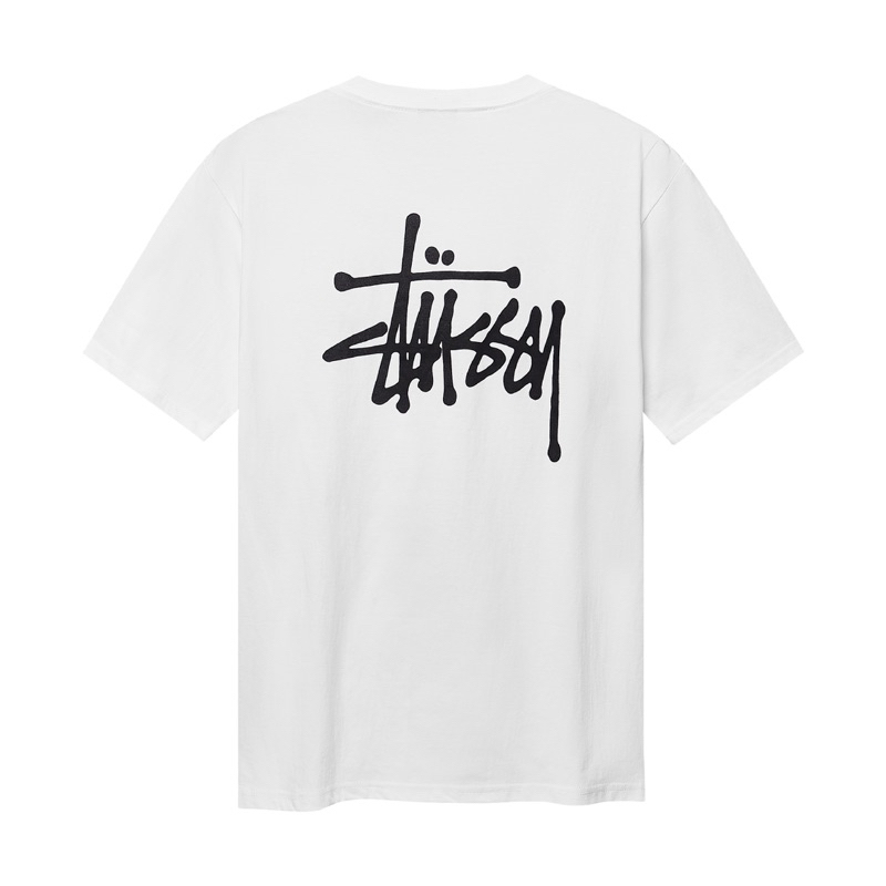 CHÍNH HÃNG - ÁO THUN STUSSY BASIC WHITE T-SHIRT - ÁO THUN CỔ TRÒN TAY LỠ MÀU TRẮNG