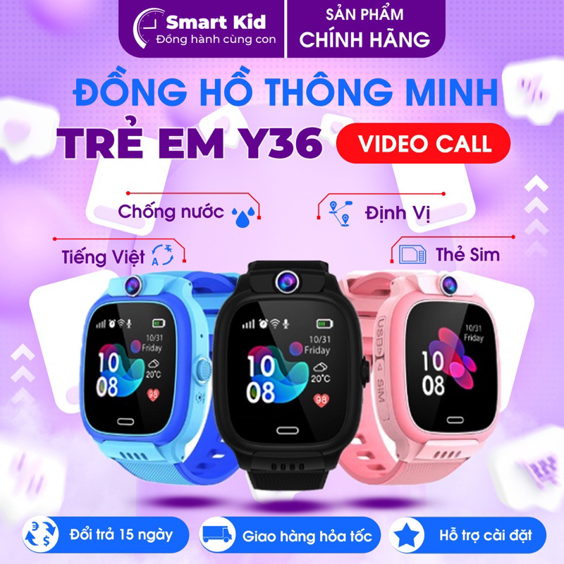 Đồng hồ thông minh Y36 (8/2023) nghe gọi định vị video call bản nâng cấp T8/2023 chống nước pin trâu loa to