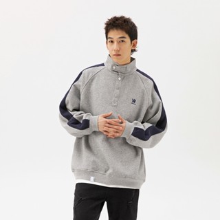 ÁO NỈ CỔ CAO UNISEX DÁNG RỘNG HÌNH THÊU W CÚC BẤM CỔ ÁO CÁ TÍNH