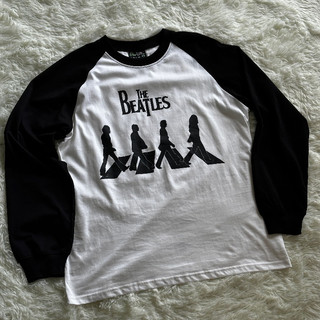 Áo thun Raglan Tay Dài 4Art THE BEATLE Cotton 2 chiều 235gsm Hình in lụa Unisex Màu Trắng Tay Đen