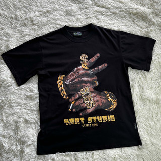Áo thun oversized 4Art GANG SIGNS Hình in lụa Unisex Màu Đen