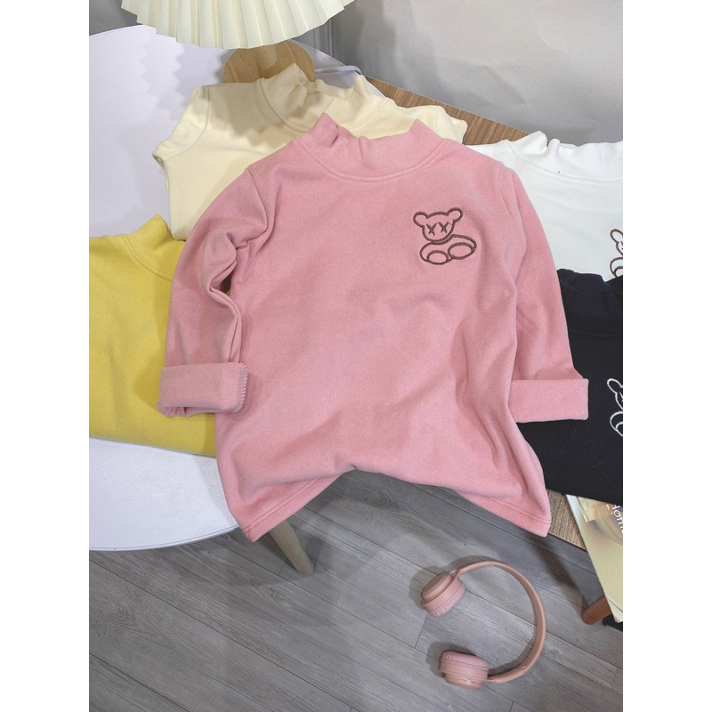 Áo giữ nhiệt cho bé, áo nỉ cổ 3 phân thêu gấu hàng Quảng Châu xịn xò cho bé trai, bé gái size 14-25kg