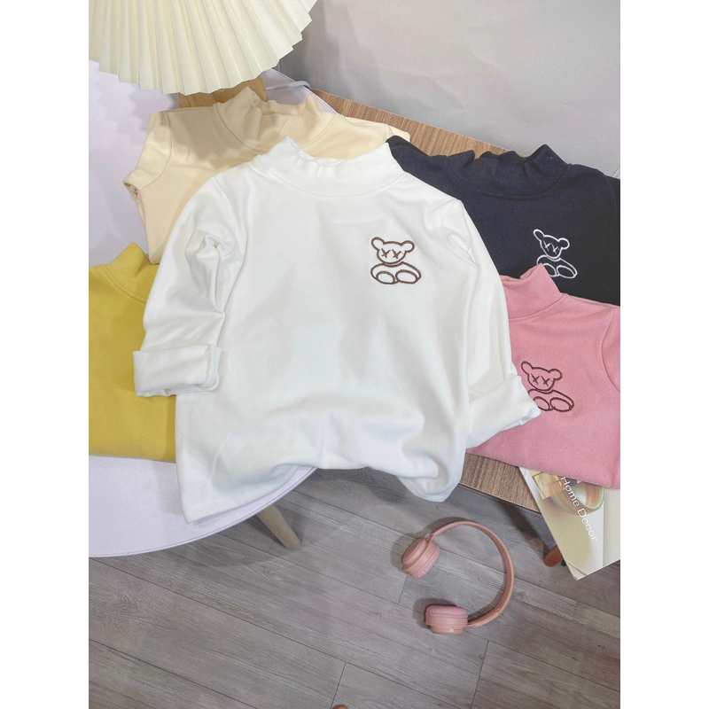 Áo giữ nhiệt cho bé, áo nỉ cổ 3 phân thêu gấu hàng Quảng Châu xịn xò cho bé trai, bé gái size 14-25kg