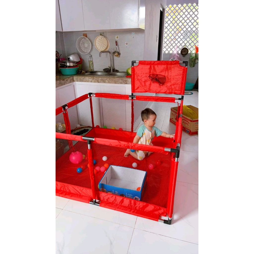 Quây bóng nhà bóng hình vuông khung inox chắc chắn cho bé.Tặng 20 bóng