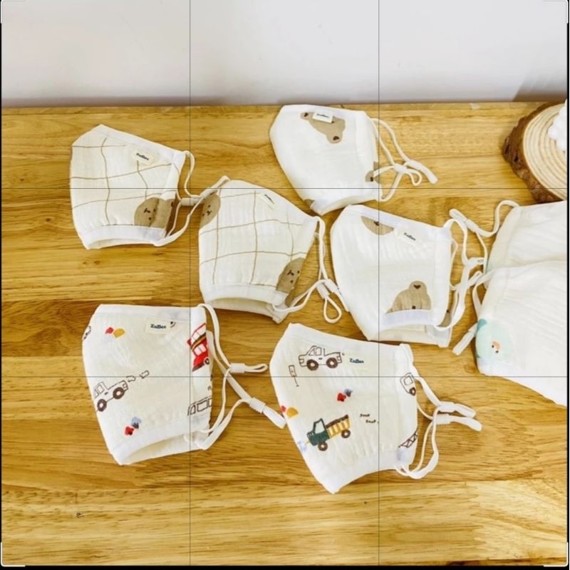 Khẩu trang xô muslin cho bé 1-3 tuổi có dây điều chỉnh( sỉ rẻ Ip)
