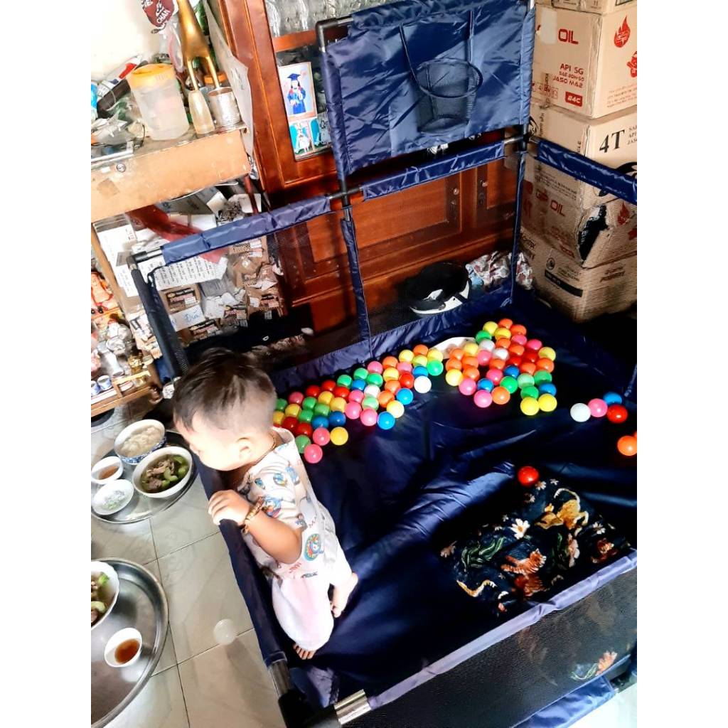 Quây bóng nhà bóng hình vuông khung inox chắc chắn cho bé.Tặng 20 bóng