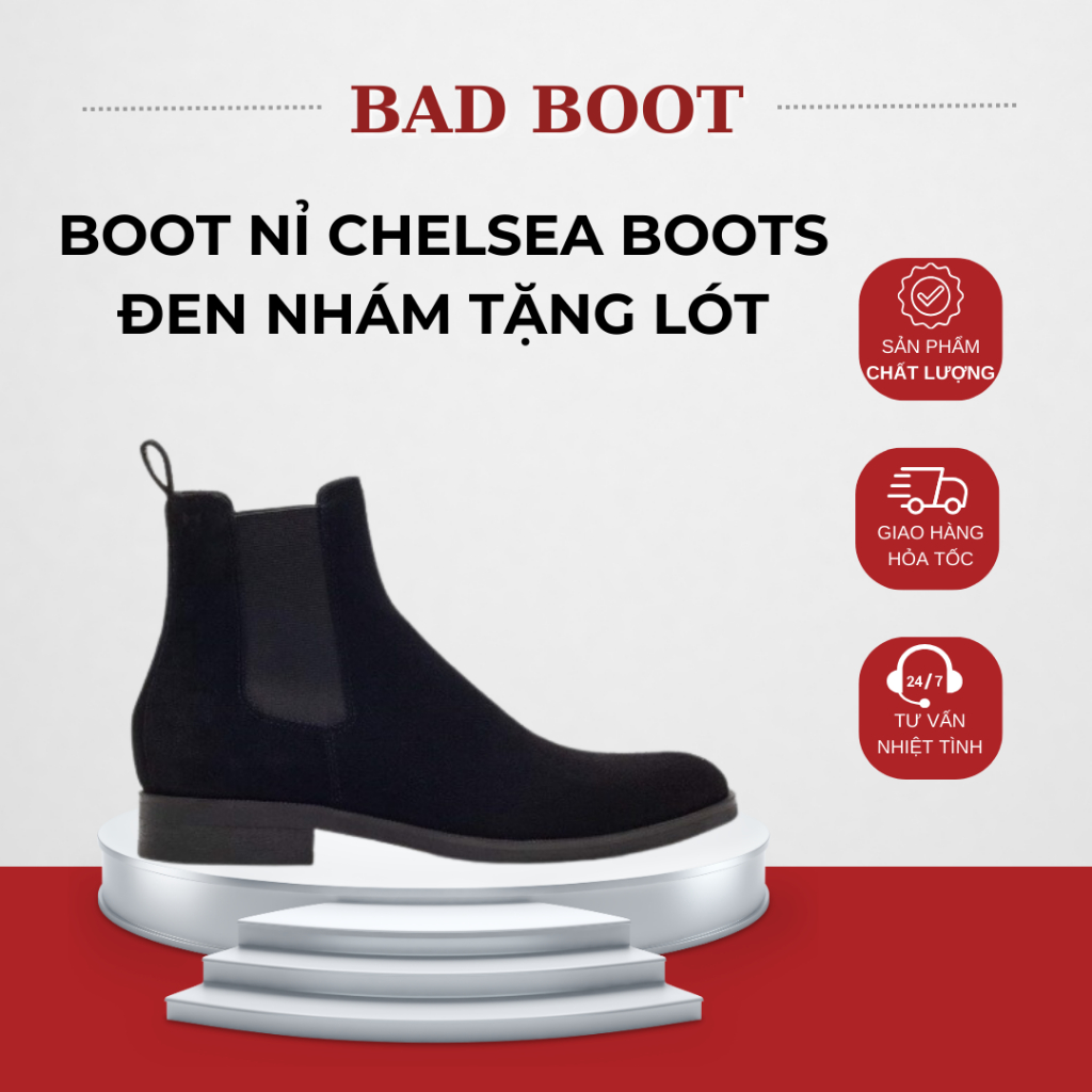 Boot nỉ chelsea boots kiểu dáng Hàn Quốc,Chealsea Boot Titanium đen nhám tặng lót