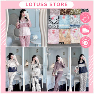 Bộ ngủ lụa Piyama Lotus Store, lụa satin, set đồ nữ mặc nhà, chất liệu vải lụa satin mềm mại, thoáng mát, đồ ngủ p
