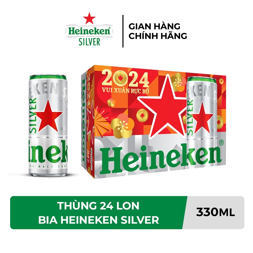 Thùng 24 lon bia Heineken Silver 330ml/lon mẫu xuân