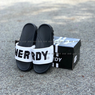 Dép nerdy Quai Ngang Nam nữ Cao Cấp Đế LR Cao 4 cm, Dép NERRDY  thêu chữ săc nét, mang êm chống trơn trượt-đen q.trắng