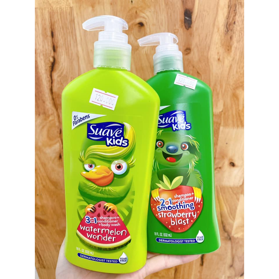 Sữa Tắm Gội Cho Bé Suave Kids 3 in1 Hương táo, dưa hấu và dâu, 532ml USA