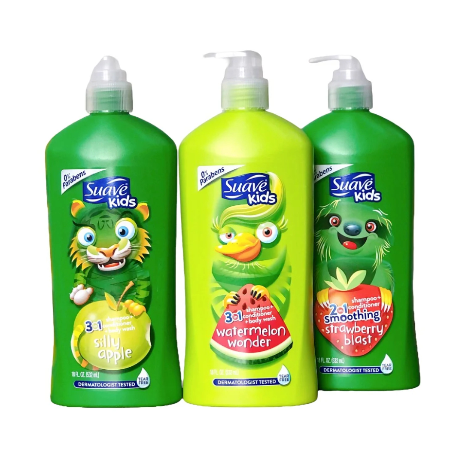 Sữa Tắm Gội Cho Bé Suave Kids 3 in1 Hương táo, dưa hấu và dâu, 532ml USA